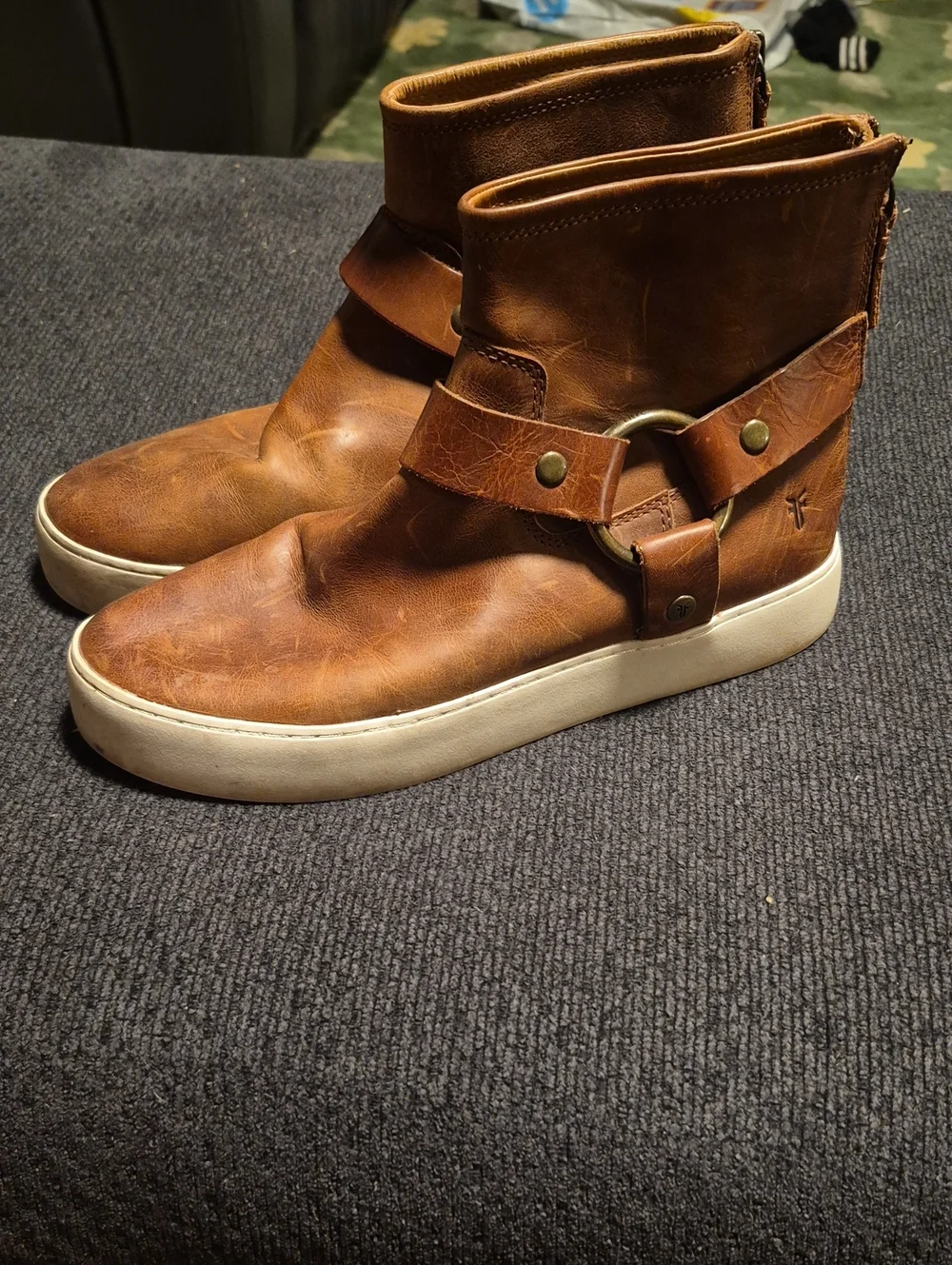 Frye Brown Leather Chukka Boots with Ring Strap